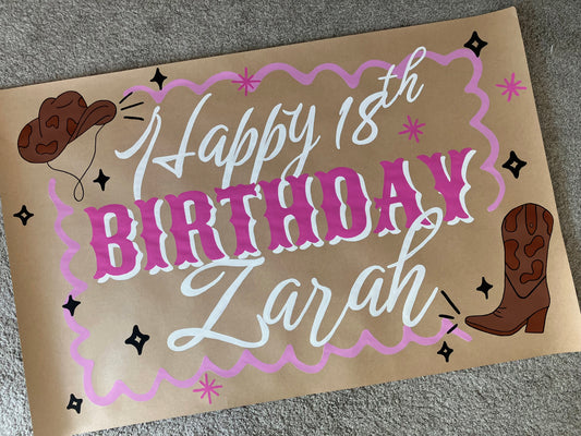 Western Girly Birthday Banner